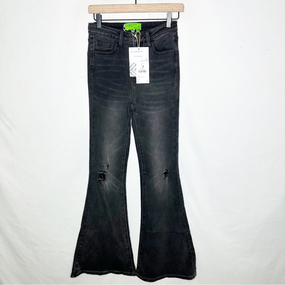 SANDRINE ROSE Super Flare Wide Leg Jeans Black NWT in Size 26